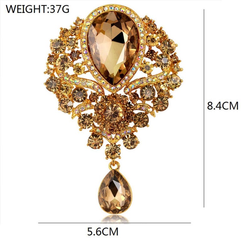 Axmerdal Wedding Bridal Big Crystal Rhinestone Bouquet Brooch Pin for Women (gold) - Image 2